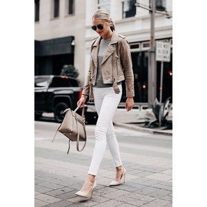 BLANKNYC Suede Moto Jacket Sand Stoner Beige Classic Leather $198